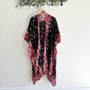 Anthropologie Michael Stars Floral Open Kimono Long Boho One Size B359